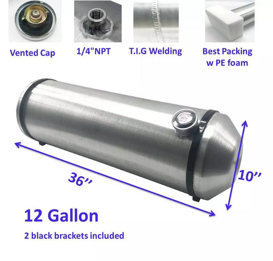 M281 JSD Aluminum Spun Fuel Tank 10x36 center Fill 12 Gallon 1/4'' NPT