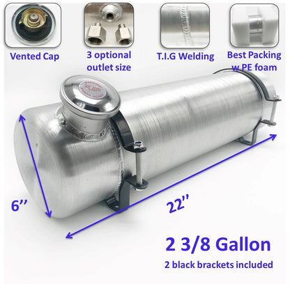 M298 JSD Aluminum Spun Fuel Tank 6x22 End Fill 2.38 Gallon 1/4'' NPT
