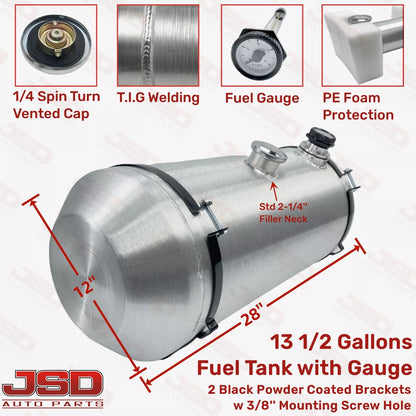 M315G JSD Aluminum Spun Fuel Tank 10x28 Center Fill 9.50 Gallon 3/8'' NPT