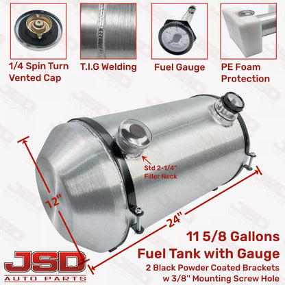 M302G JSD Aluminum Spun Fuel Tank 12x24 End Fill 11.63 Gallon 1/4'' NPT