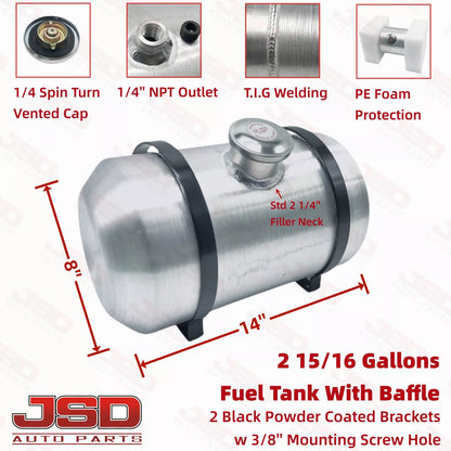 M206B JSD Aluminum Spun Fuel Tank 8x14 center Fill 2.9 Gallon 1/4'' NPT