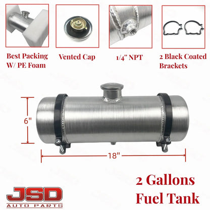 M322 JSD Aluminum Spun Fuel Tank 6x18 center Fill 2. Gallon 1/4'' NPT