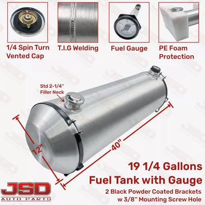 M306G JSD Aluminum Spun Fuel Tank 12x40 End Fill 19.25 Gallon 1/4'' NPT