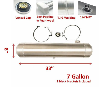 M033B JSD Aluminum Spun Fuel Tank 8x33 End Fill 7. Gallon 1/4'' NPT