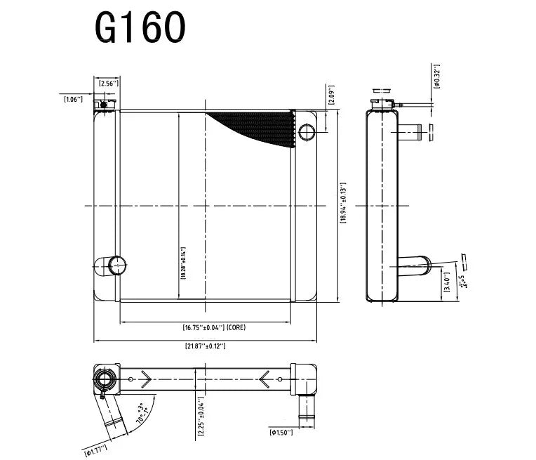 G160 Aluminum Racing Radiator Ford 22" x 19" x 3" Single