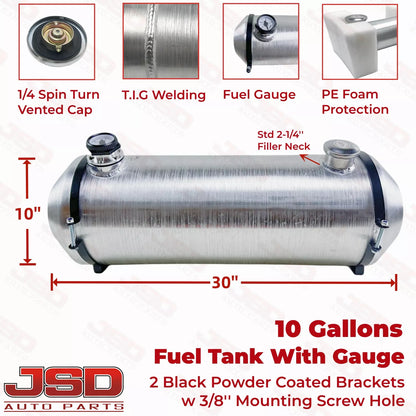 M179G JSD Aluminum Spun Fuel Tank 10x30 End Fill 10. Gallon 1/4'' NPT