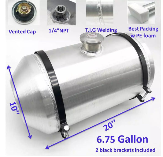 M178 JSD Aluminum Spun Fuel Tank 10x20 center Fill 6.75 Gallon 1/4'' NPT