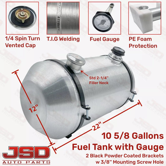 M301G JSD Aluminum Spun Fuel Tank 10x22 End Fill 10.63 Gallon 1/4'' NPT