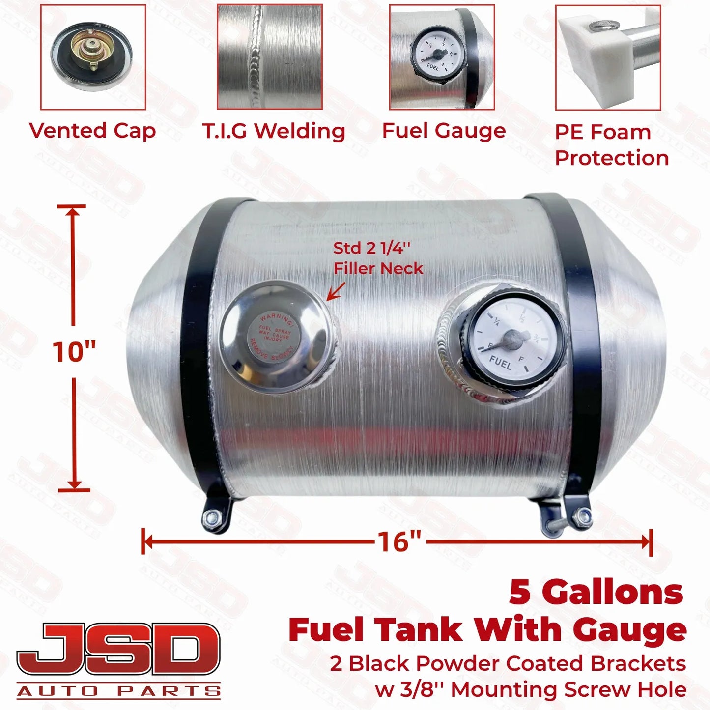 M030G JSD Aluminum Spun Fuel Tank 10x16 center Fill 5. Gallon 1/4'' NPT