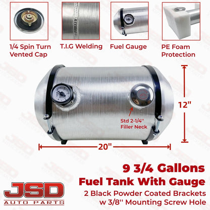 M300G JSD Aluminum Spun Fuel Tank 12x20 End Fill 9.75 Gallon 1/4'' NPT