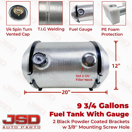 M300G JSD Aluminum Spun Fuel Tank 12x20 End Fill 9.75 Gallon 1/4'' NPT