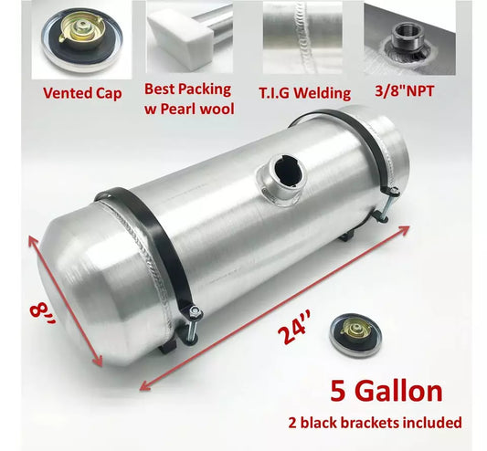 M222 JSD Aluminum Spun Fuel Tank 8x24 Center Fill 5 Gallon 3/8'' NPT