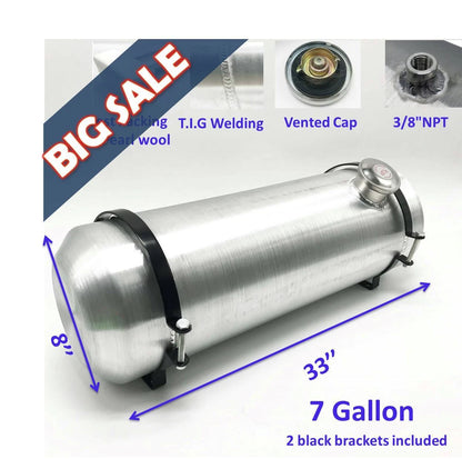 M236 JSD Aluminum Spun Fuel Tank 8x33 End Fill 7 Gallon 3/8'' NPT Standard