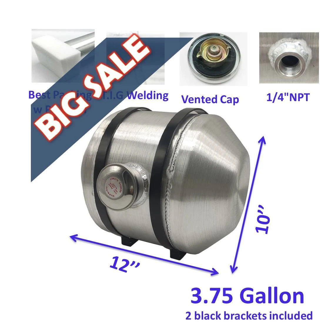 M252 JSD Aluminum Spun Fuel Tank 10x12 Center Fill 3.75 Gallon 1/4'' NPT Standard