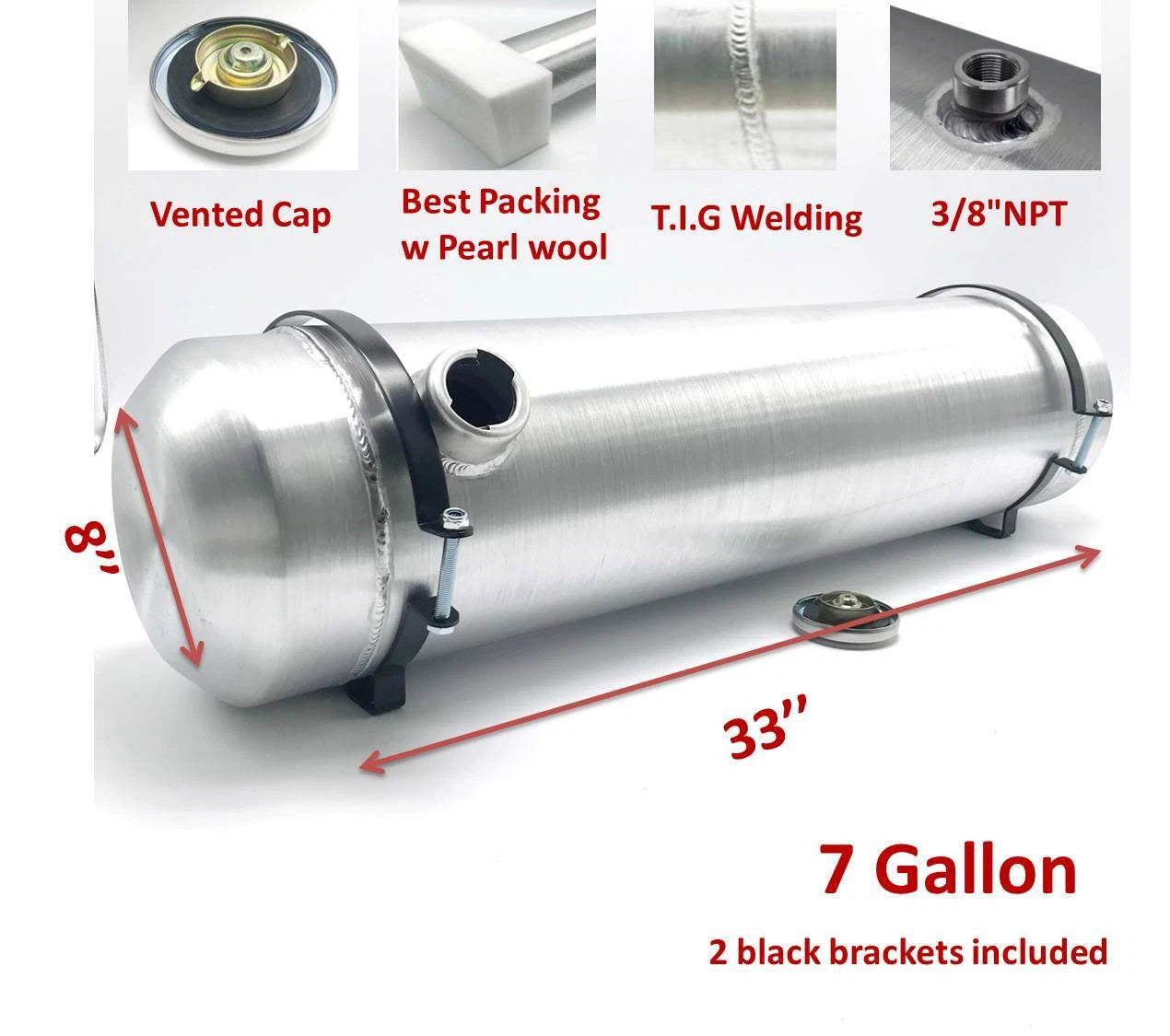 M236 JSD Aluminum Spun Fuel Tank 8x33 End Fill 7 Gallon 3/8'' NPT Standard