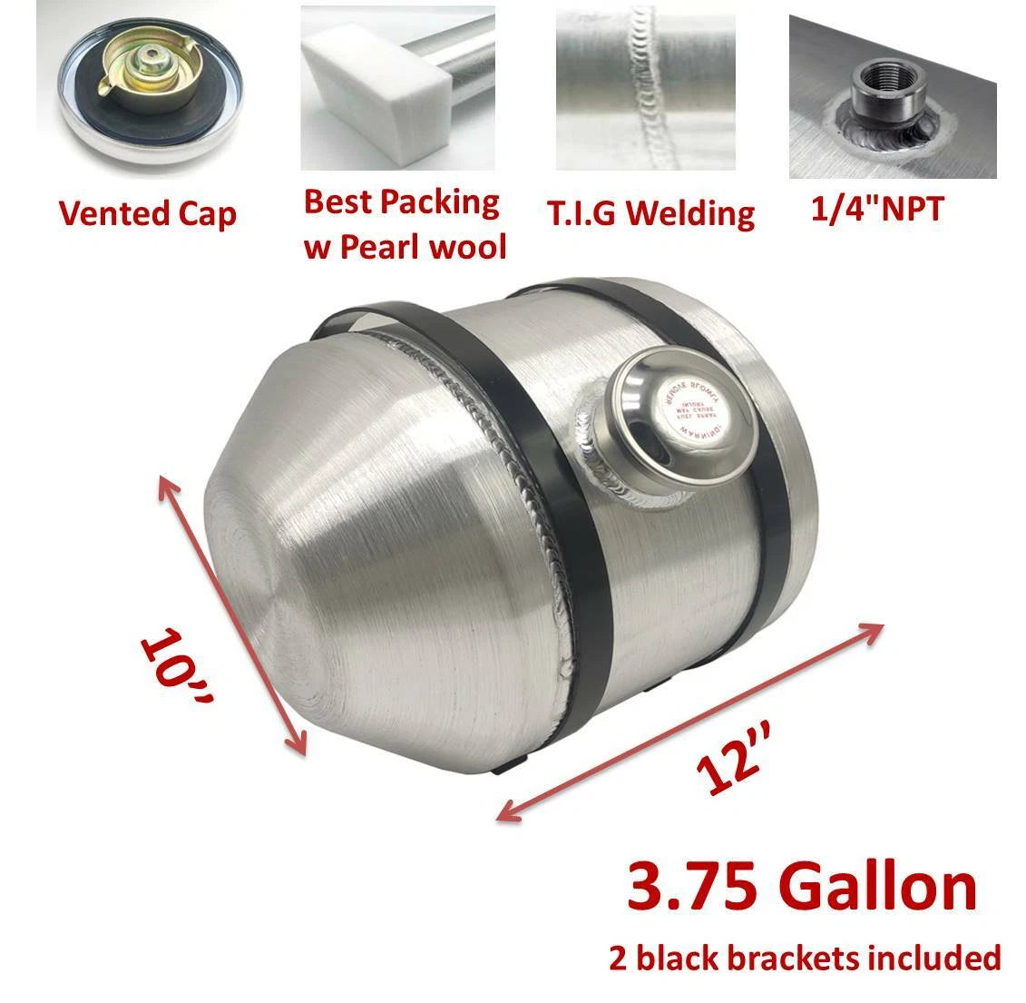 M252 JSD Aluminum Spun Fuel Tank 10x12 Center Fill 3.75 Gallon 1/4'' NPT Standard
