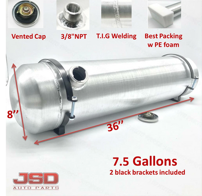 M239 JSD Aluminum Spun Fuel Tank 8x36 End Fill 7.5 Gallon 3/8'' NPT Standard