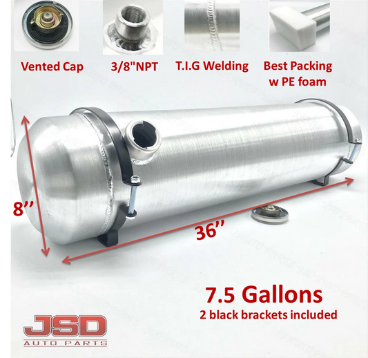 M239 JSD Aluminum Spun Fuel Tank 8x36 End Fill 7.5 Gallon 3/8'' NPT Standard